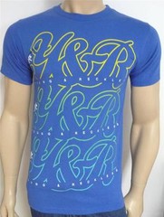 Young & Reckless Cursive Gradient Tee Mens Blue 100% Cotton T-Shirt New NWT