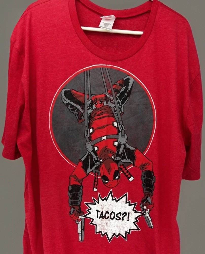 Marvel Deadpool Men’s 3XL Red T- Shirt Crew Neck Short Sleeve Comics