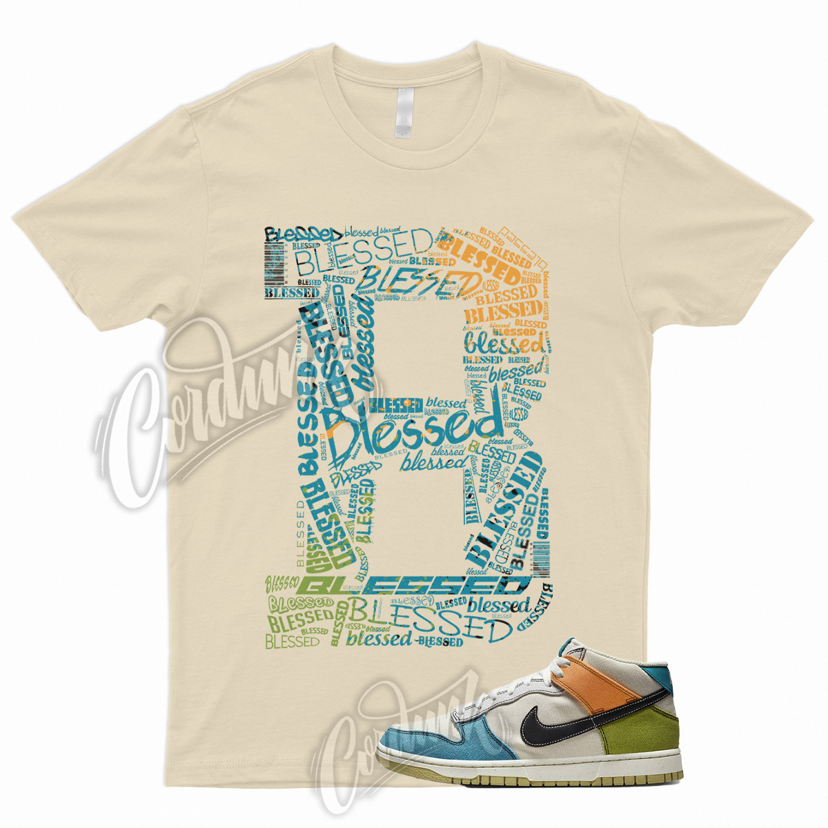 BLESSED Shirt to Match Dunk Mid Pale Ivory Mineral Teal Moss Alpha Orange Gold 1 gallery