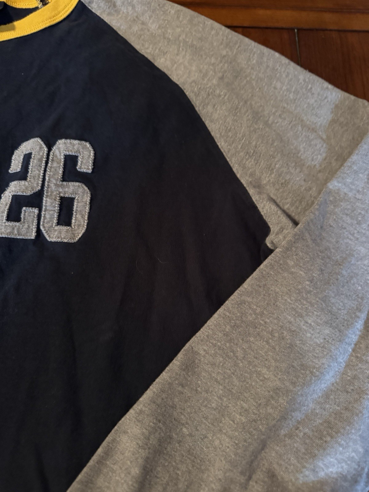 Vintage 2003 GAP Rugby T-shirt XL Navy Gray 26 Patch Raglan Americana Blokecore gallery