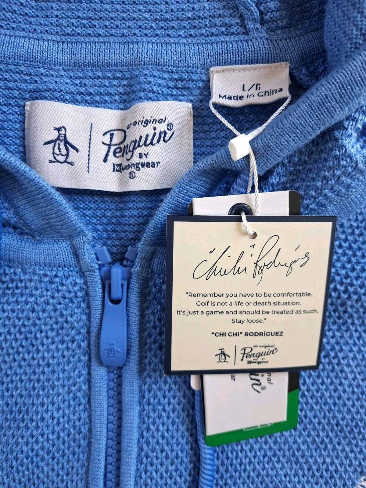 Penguin Hoodie Sweater Long Sleeve Mens Blue Large Zip Up Pockets $125 NWT gallery