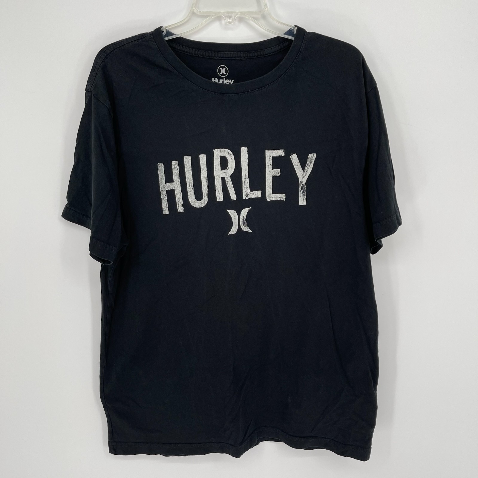 Hurley Men’s Black Crewneck Spellout Big Logo Surf Skate Graphic T-Shirt Size L