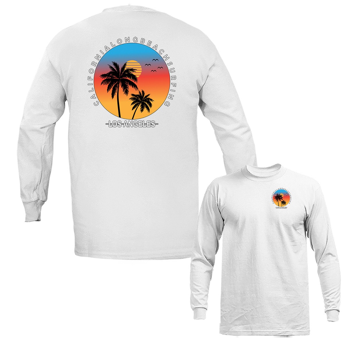 California Los Angeles Long Beach Surfing Graphic Long Sleeve T-Shirt