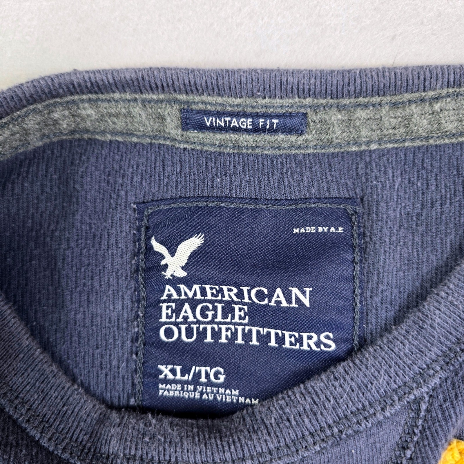 American Eagle Thermal Shirt Mens XL Blue Long Sleeve Waffle Knit Eagle Logo Y2K gallery