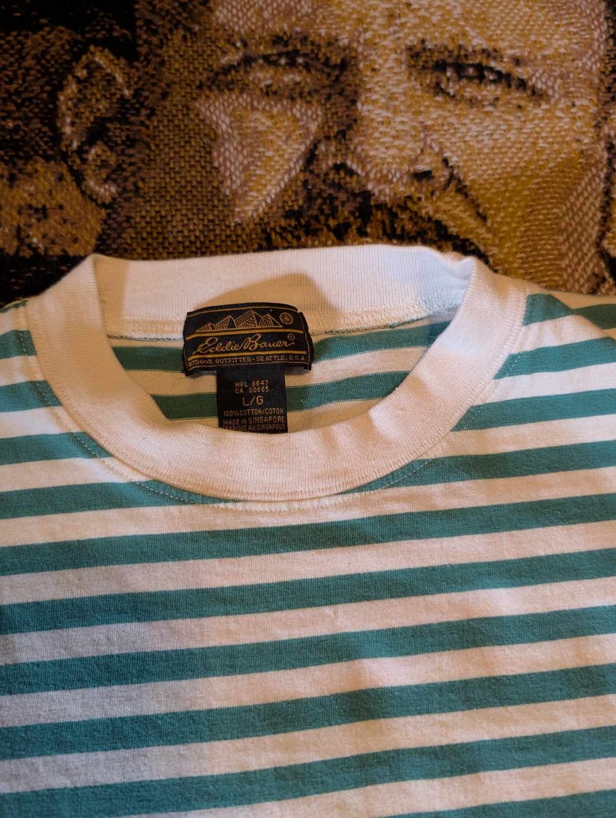 Eddie Bauer T Shirt Large Green VTG 90s Striped Crew Neck Short Sleeve gallery