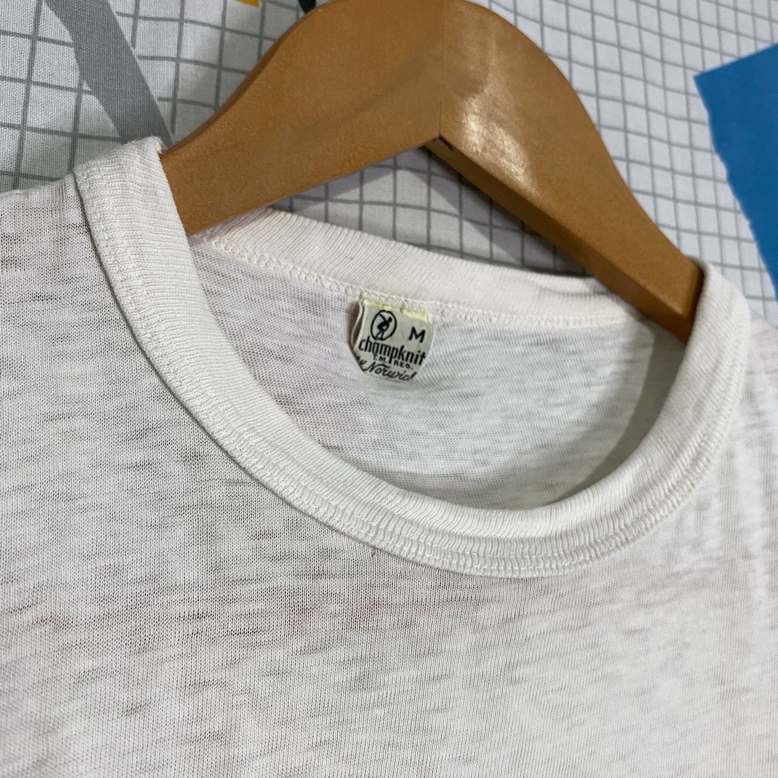 Vintage 40s White Tshirt Paper Thin Medium Sleeveless 50s Rockabilly Champknit gallery