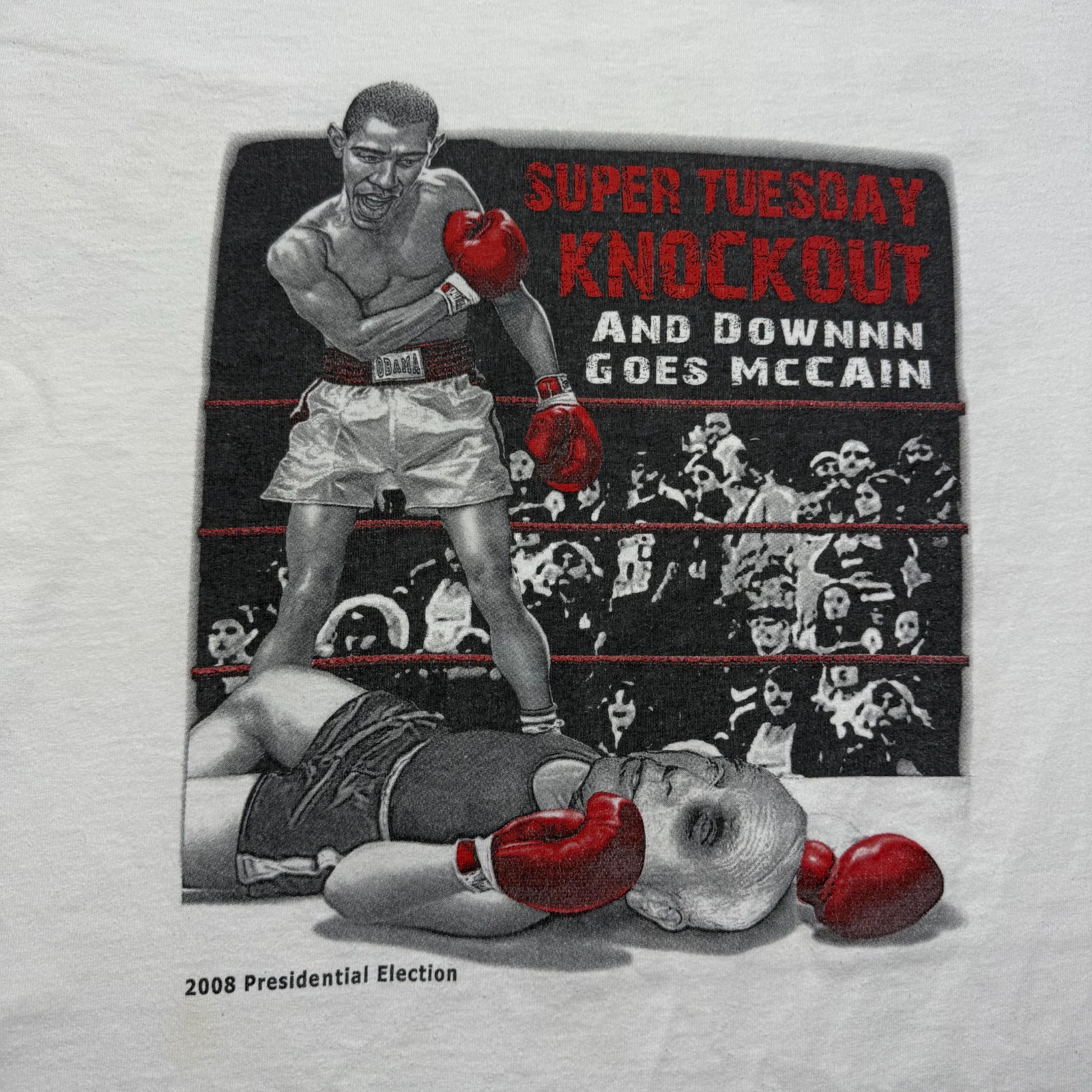 2008 Obama Super Tuesday Knockout McCain Boxing Political Campaign Shirt Size XL gallery