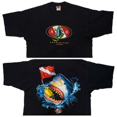 Vintage AMPHIBIOUS OUTFITTERS Shark Jaws T-Shirt 1990s Black Large L