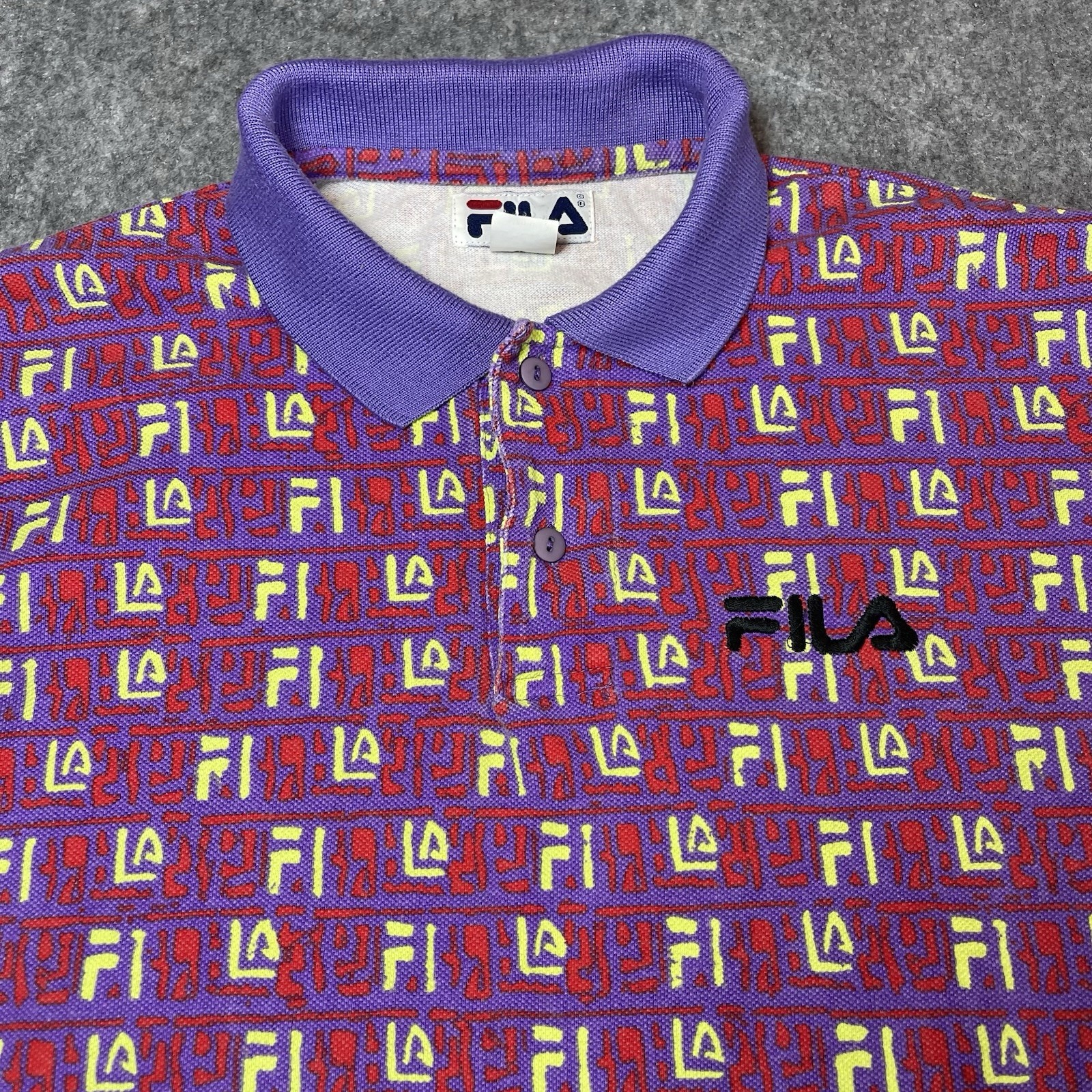 Vintage 90s Fila All Over Print Graphic Polo Shirt Mens Medium Made In USA gallery