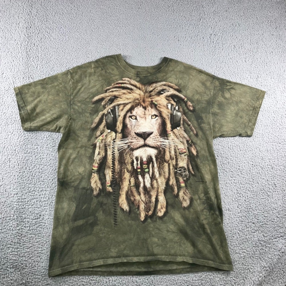 The Mountain Lion Rasta Headphones Graphic T-Shirt Men Green Men 2XL Tie Dye