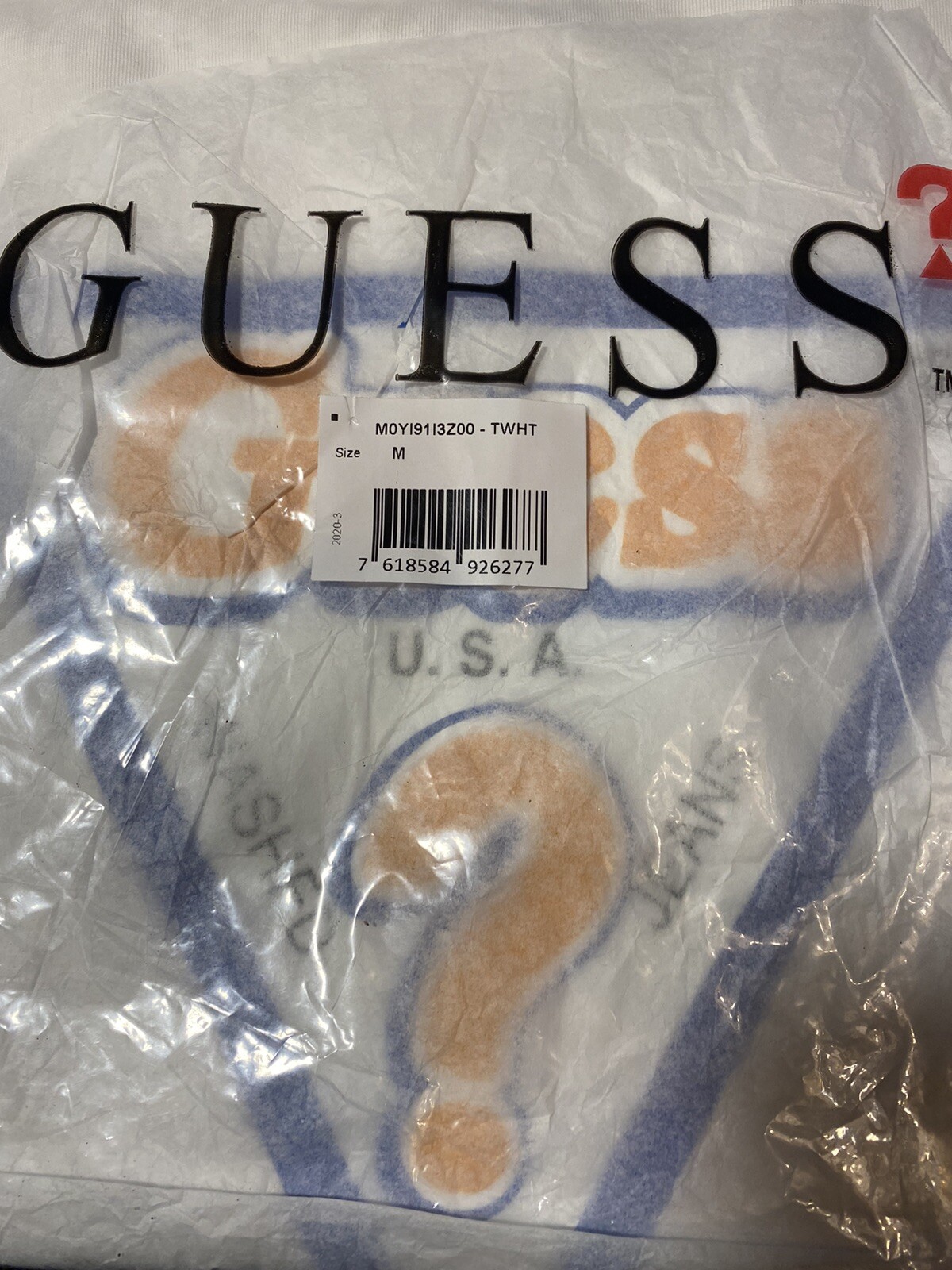 NWT GUESS Sticky/Sticker Triangle Logo Tee T-Shirt Men White Medium M0YI91I3Z00 gallery