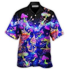 Mens Button Down Magic Mushroom Wizard Hawaiian Top Novelty Psychedelic Hippie G