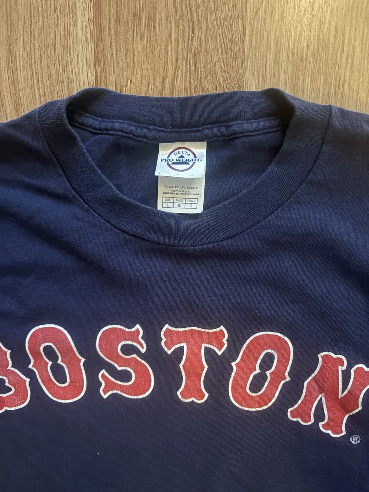 Delta Pro Weight Boston Graphic Print Navy Cotton Crew Neck T-Shirt Size L gallery