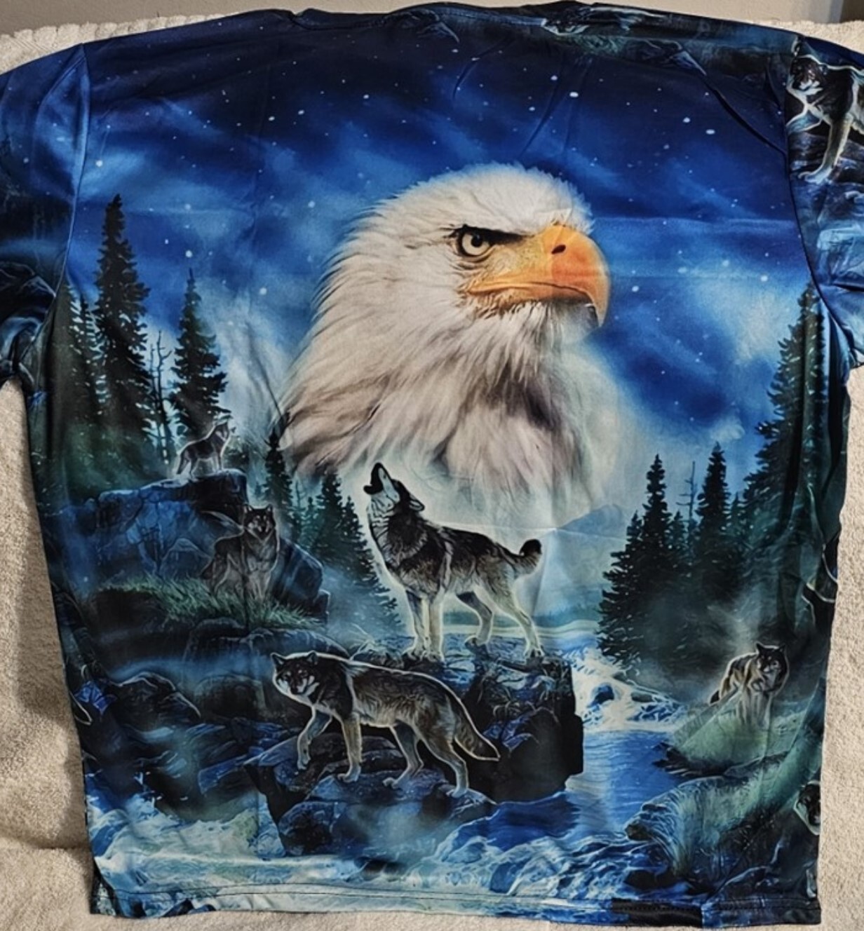 EAGLE WOLF WOLVES FOREST TREE WATER SKY STARS BIRD ANIMAL OUTDOOR T-SHIRT SHIRT gallery