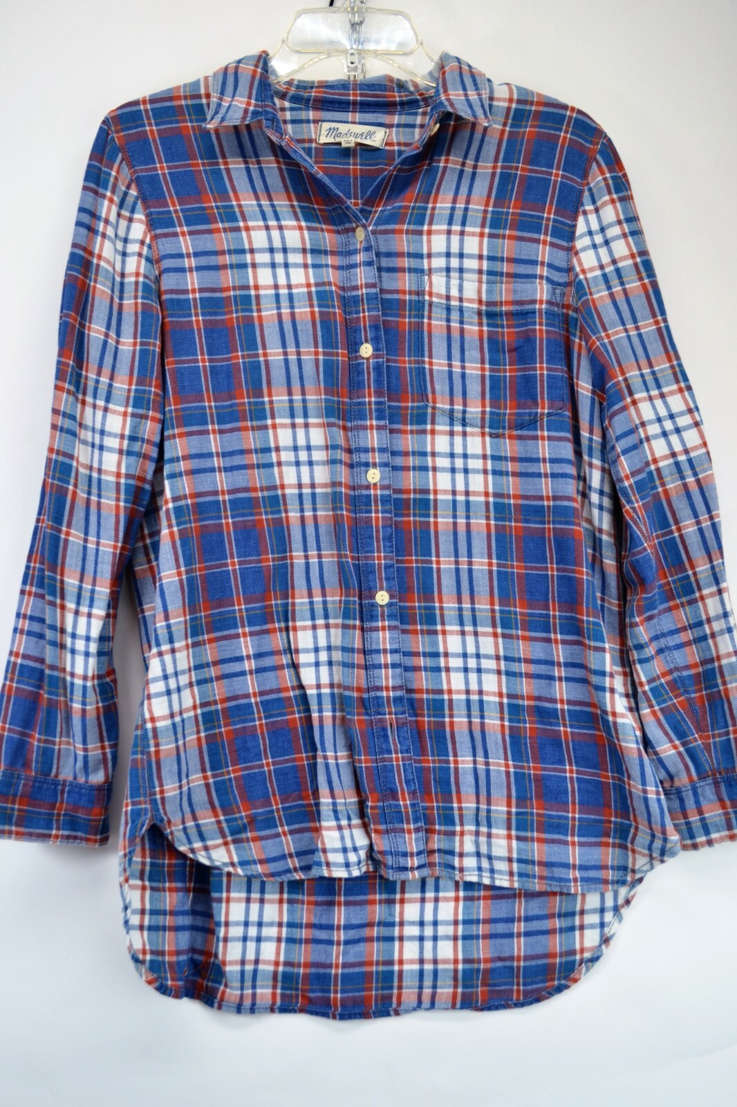 Madewell Womens Blue Orange Plaid Small Cotton Long Sleeve Shirt (F2)