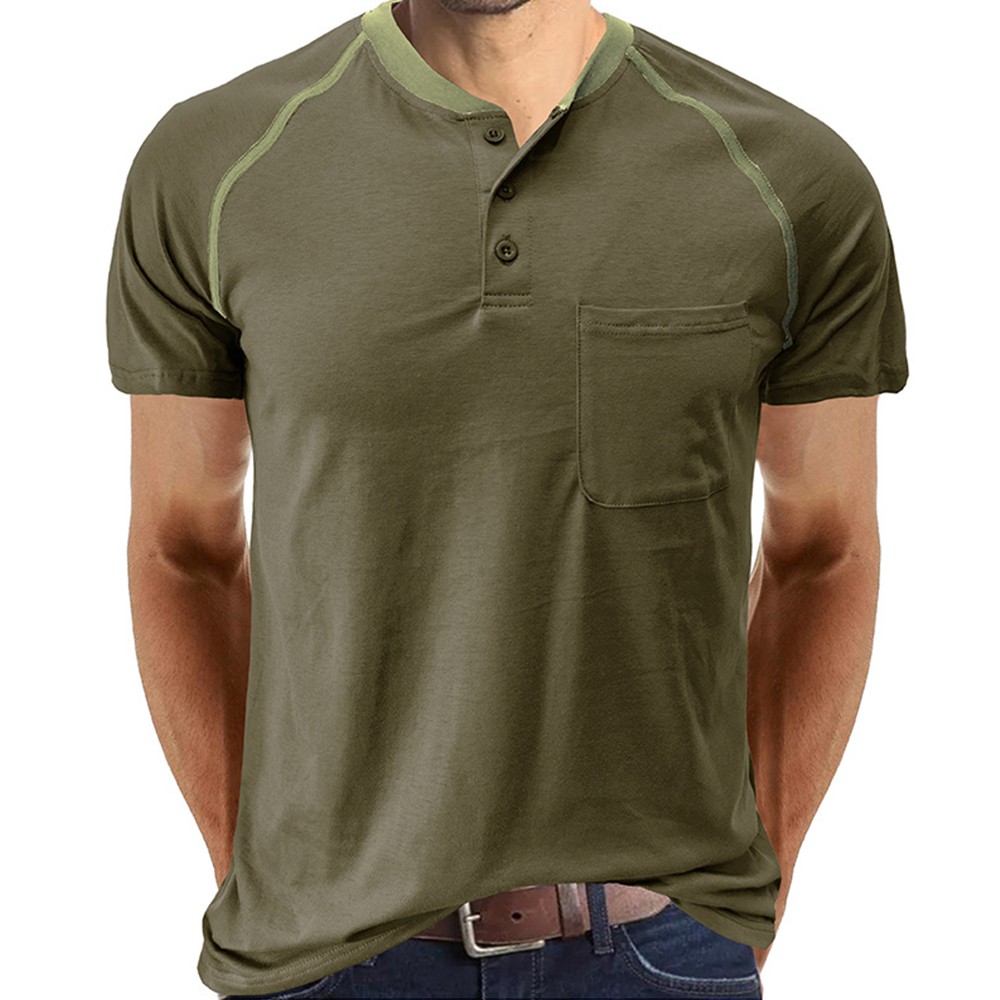 Men's Colorblock Short Sleeve Casual Blouse T-Shirt Button Collar Shirt Tops gallery