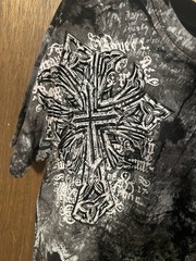 Raw State Premium Redemption Flocked Cross T Shirt Mens M Acid Wash Gothic Y2K