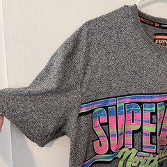 Superdry Men’s Acid Graphic Mid Weight T-Shirt Short Sleeve Gray Neon Crew M