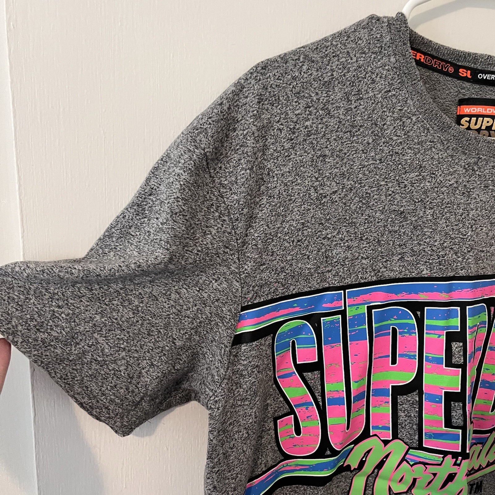Superdry Men’s Acid Graphic Mid Weight T-Shirt Short Sleeve Gray Neon Crew M gallery