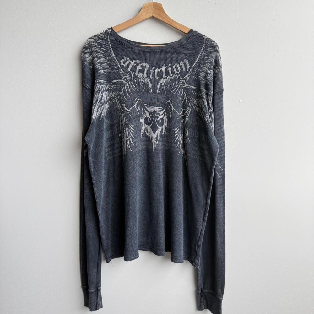 Y2K affliction skeleton wings long sleeve thermal (0371)