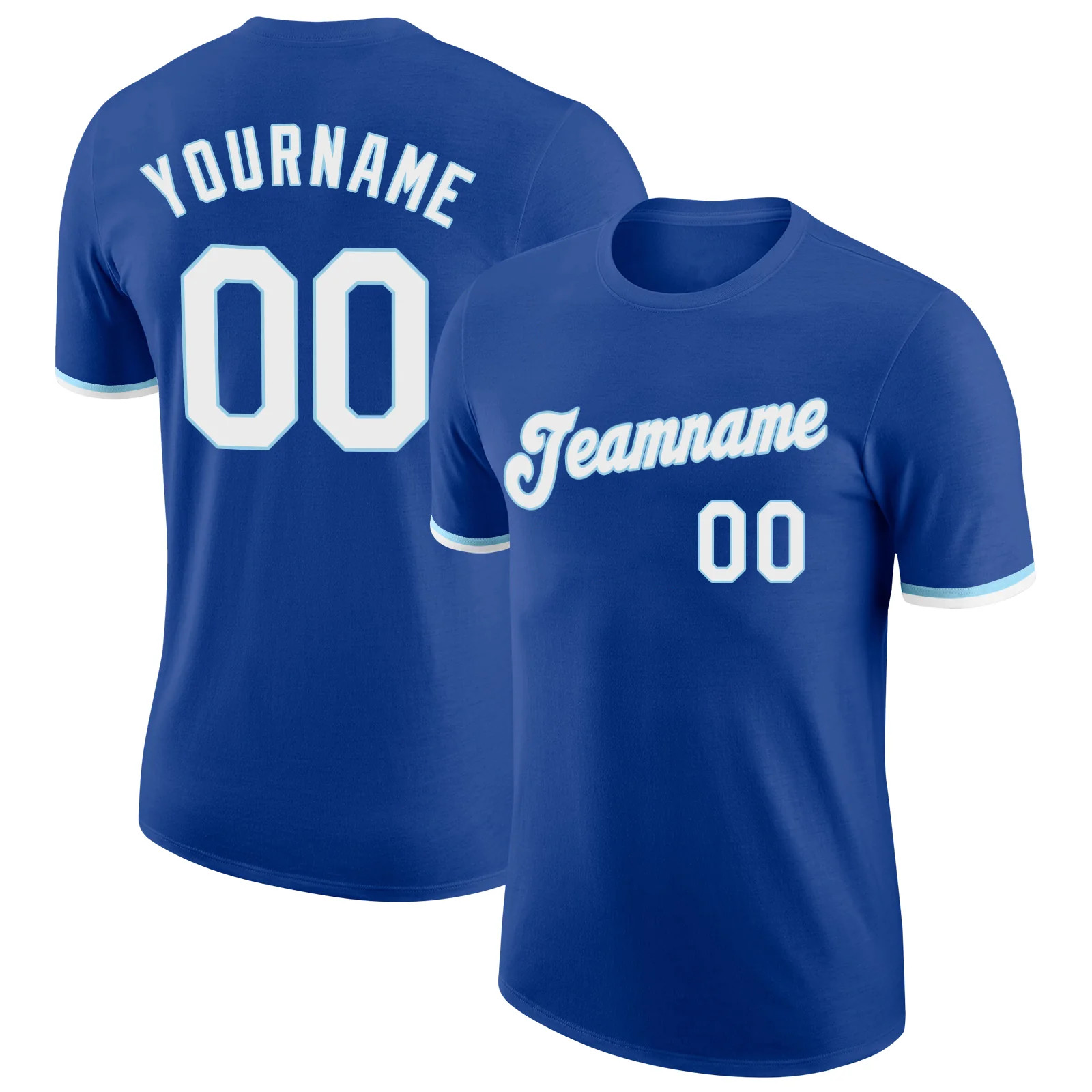 Custom Royal White Light Blue Performance T-Shirt Mens Sport Team Gift Graphic