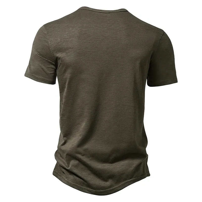 Henley Collar Summer Men Casual Solid Color Short Sleeve T Shirt for Men gallery