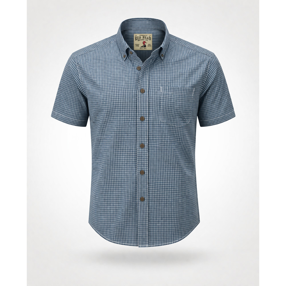 Blue Checkered Short Sleeve Button Down Shirt Mens Casual Outdoor Large RedHead