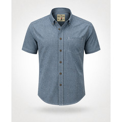 Blue Checkered Short Sleeve Button Down Shirt Mens Casual Outdoor Large RedHead