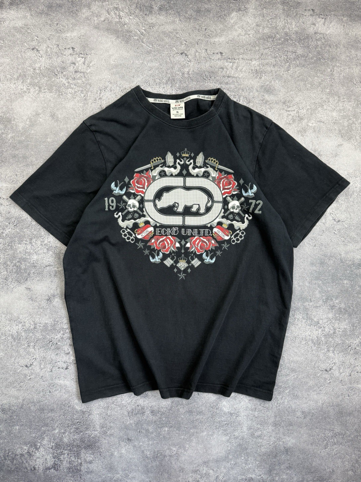 Vintage Y2K Ecko Unltd. Big Logo T-Shirt Skate Rap Sk8 Black Skull Tee Hype Rare gallery