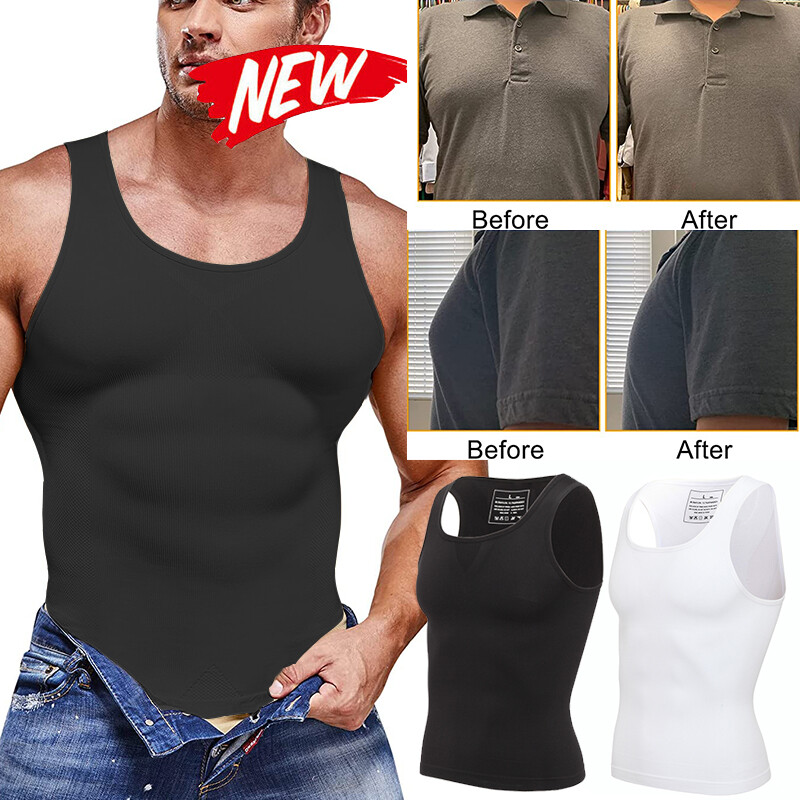 Gynecomastia Men Compression Shirt White Tank Top Body Shaper Fajas Para Hombres