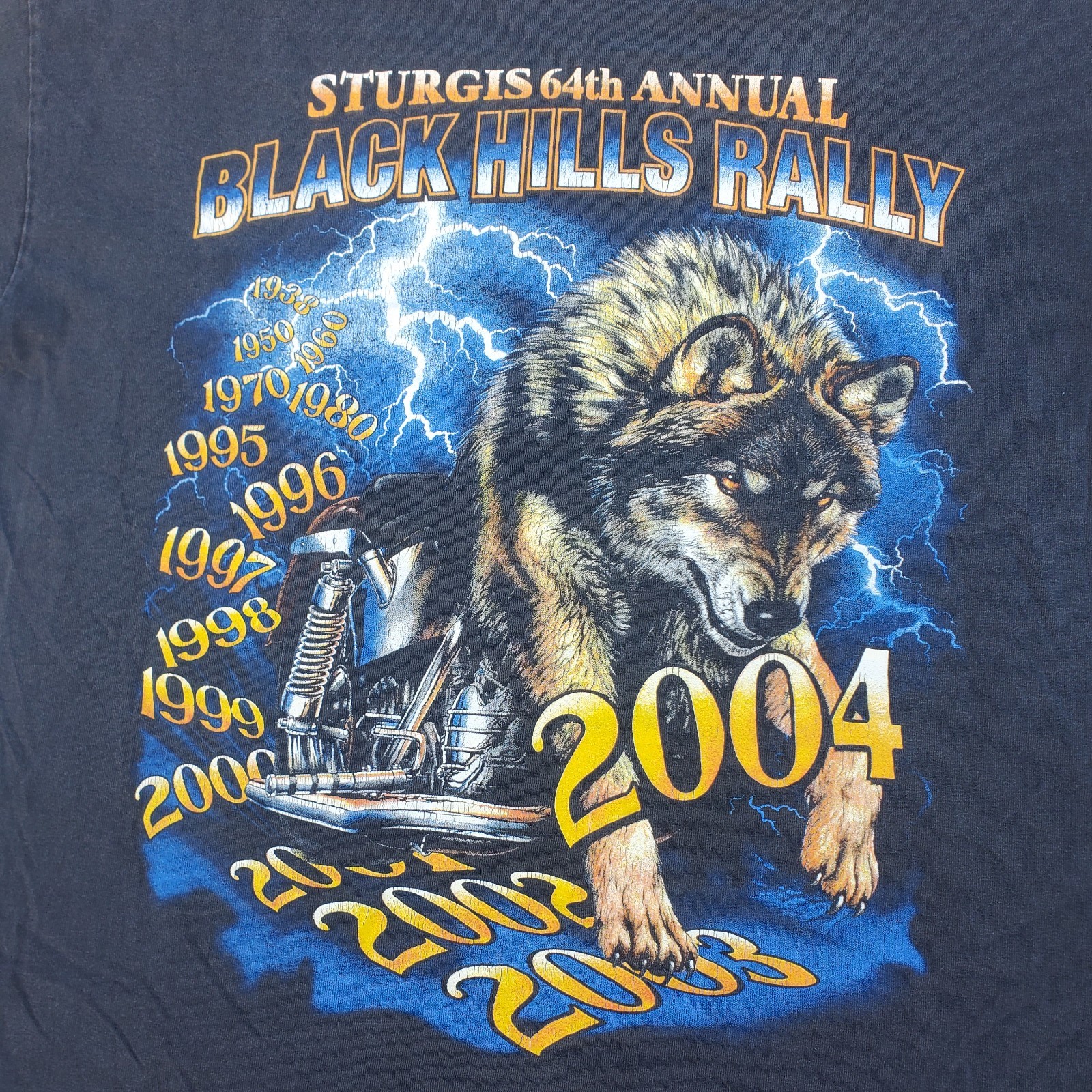 Vintage Y2K 2004 Sturgis Bike Shirt Large Harley Lightning Wolf Faded Rare USA gallery