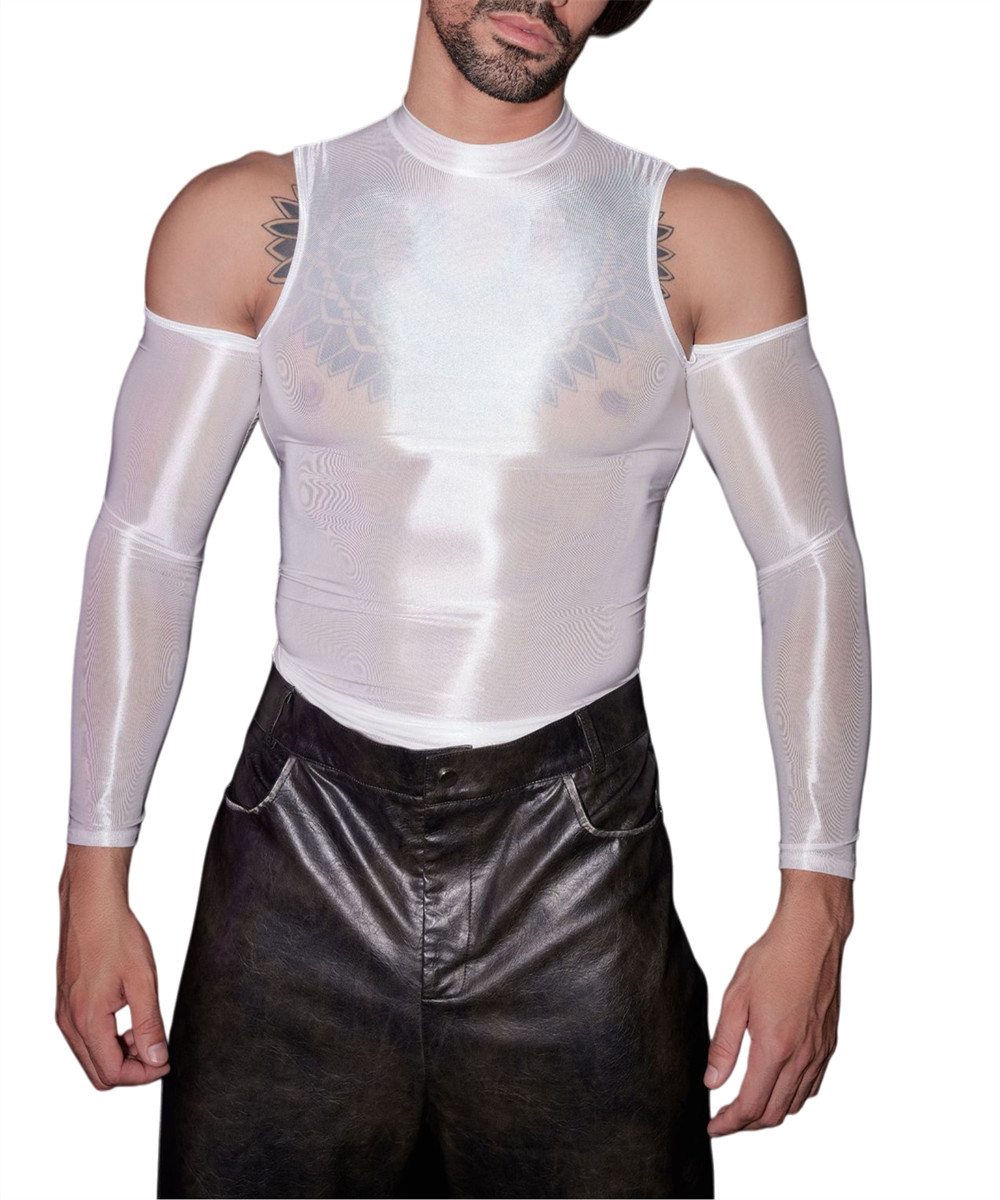 Mens Cold Shoulder Tops Slim Fit Skinny Long Sleeve T-Shirt Top Mock Neck Tee gallery