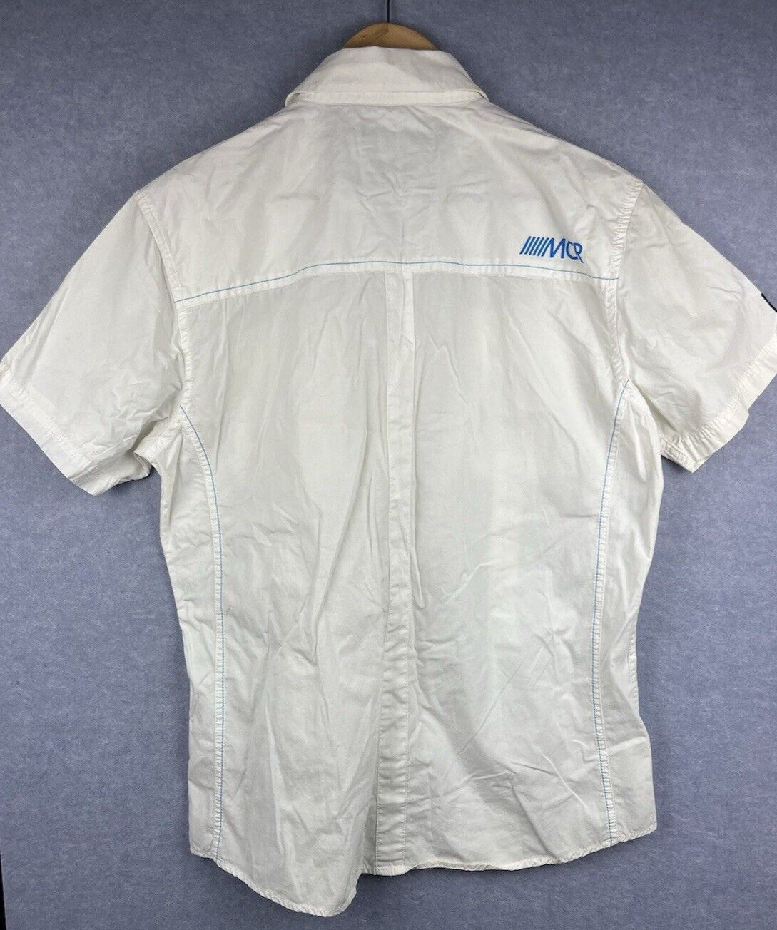 Mens Shirt Collared Shirt Size L Large White Pockets Press Stud Buttons gallery