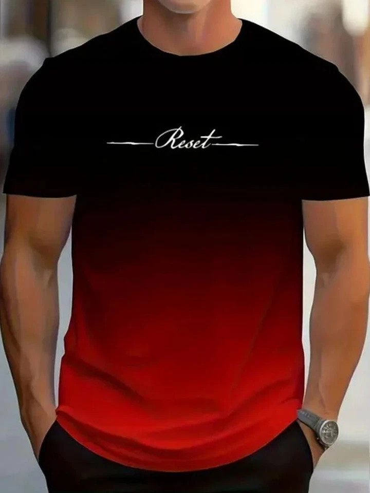 Men's Vintage Gradient Print Casual Tee Shirt Breathable Polyester O-Neck gallery