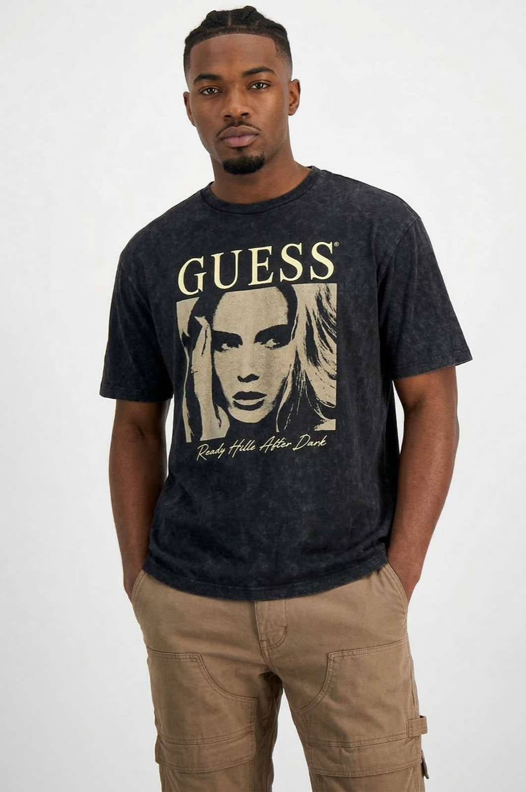 GUESS Relaxed Fit Short Sleeve Model Print T-Shirt Men's Medium After Dark Black gallery