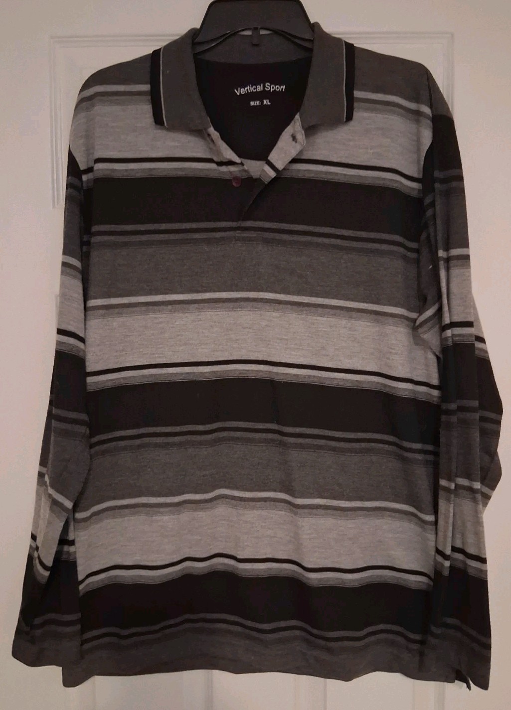 "Vertical Sport" Mens Tshirt, Size Xl, Black Gray Striped, Long Sleeve, Slim Fit gallery