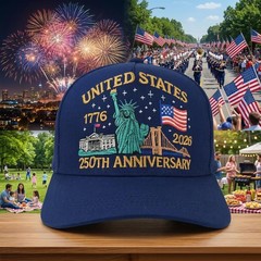 250th Anniversary USA Hat, Adjustable Embroidered Patriotic Washed Baseball C…