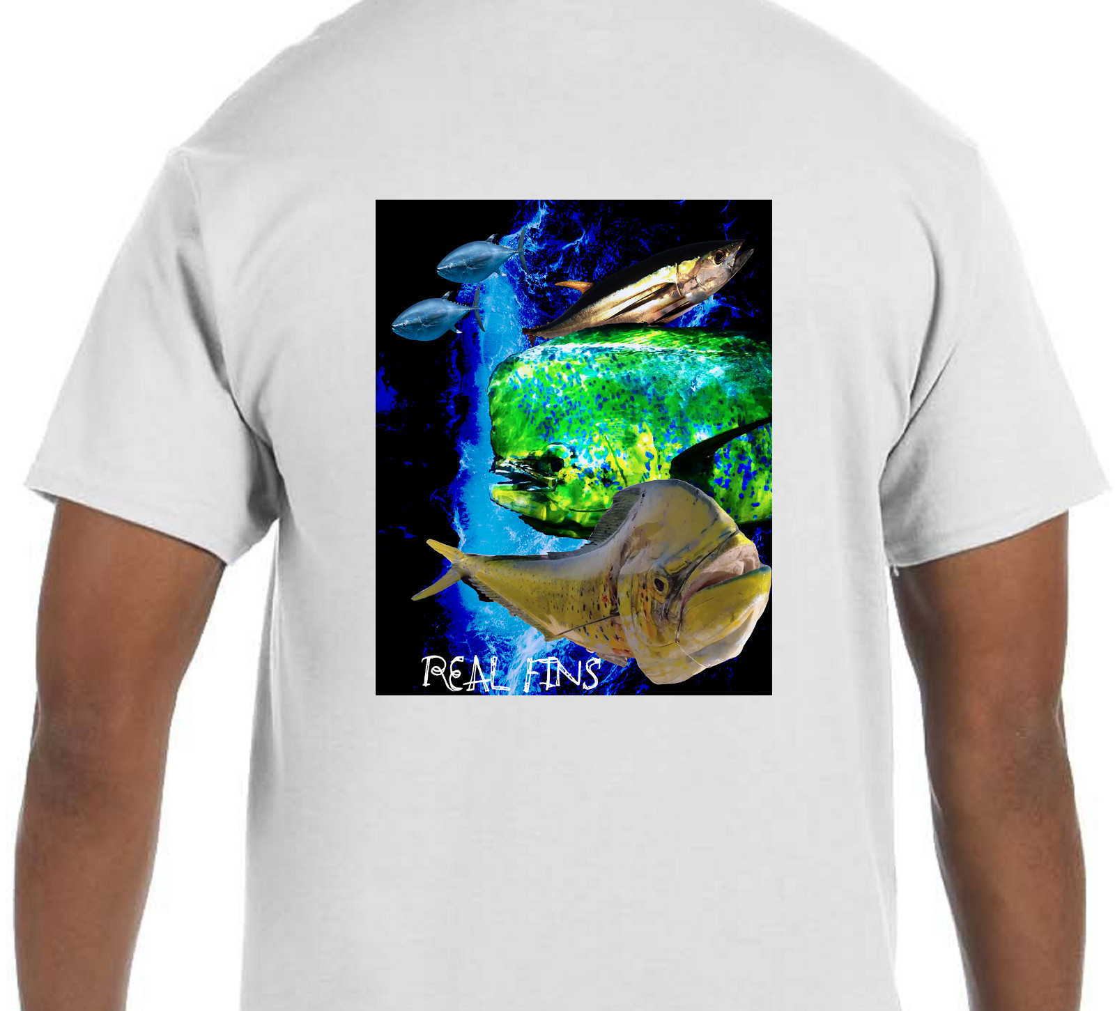 Real Fins Tuna Mahi Mahi Dolphin Beach Short Sleeve Fishing Fisherman T-Shirt