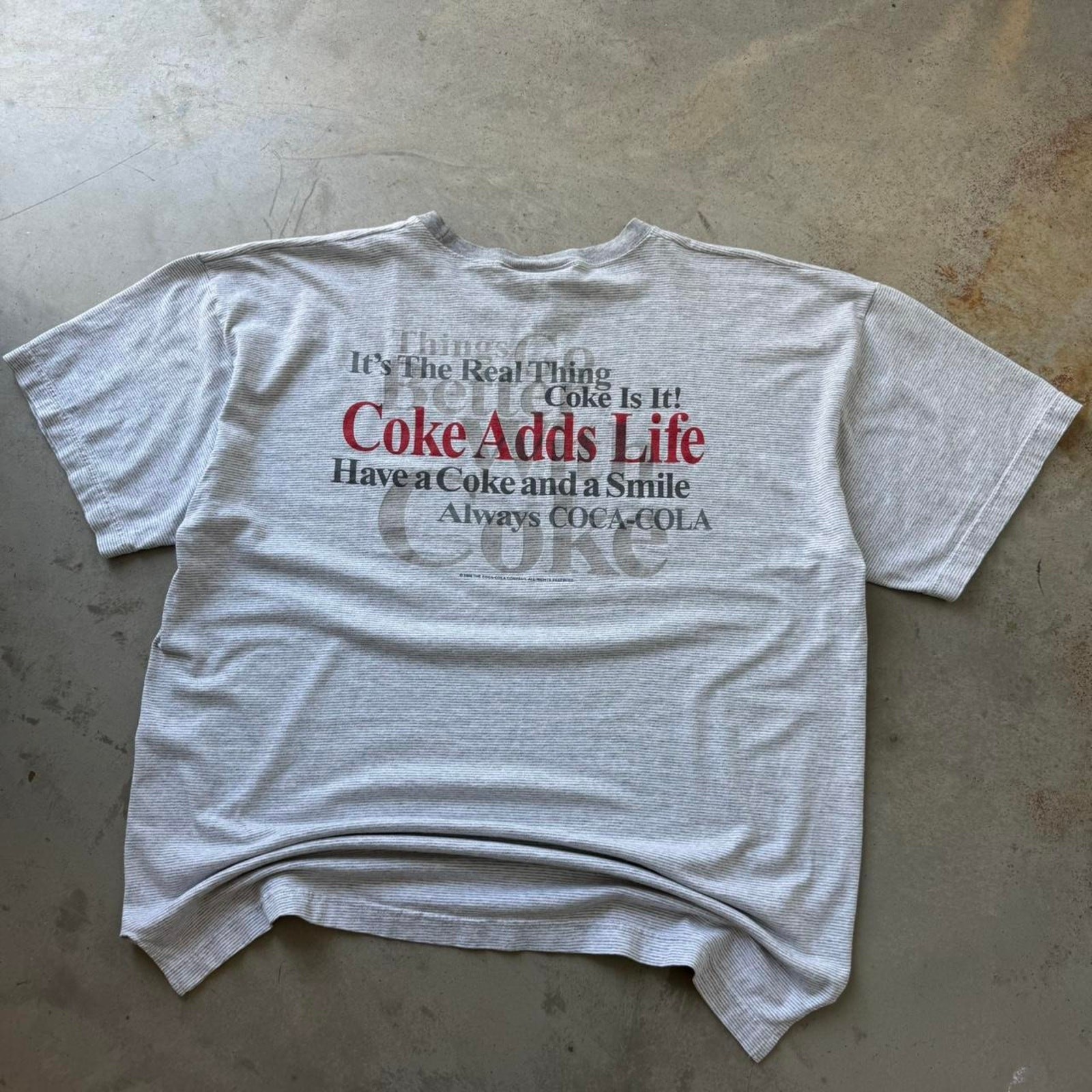 Vintage 90’s Coca-Cola Coke Promo Classic Retro Striped Graphic T-shirt Size XL gallery