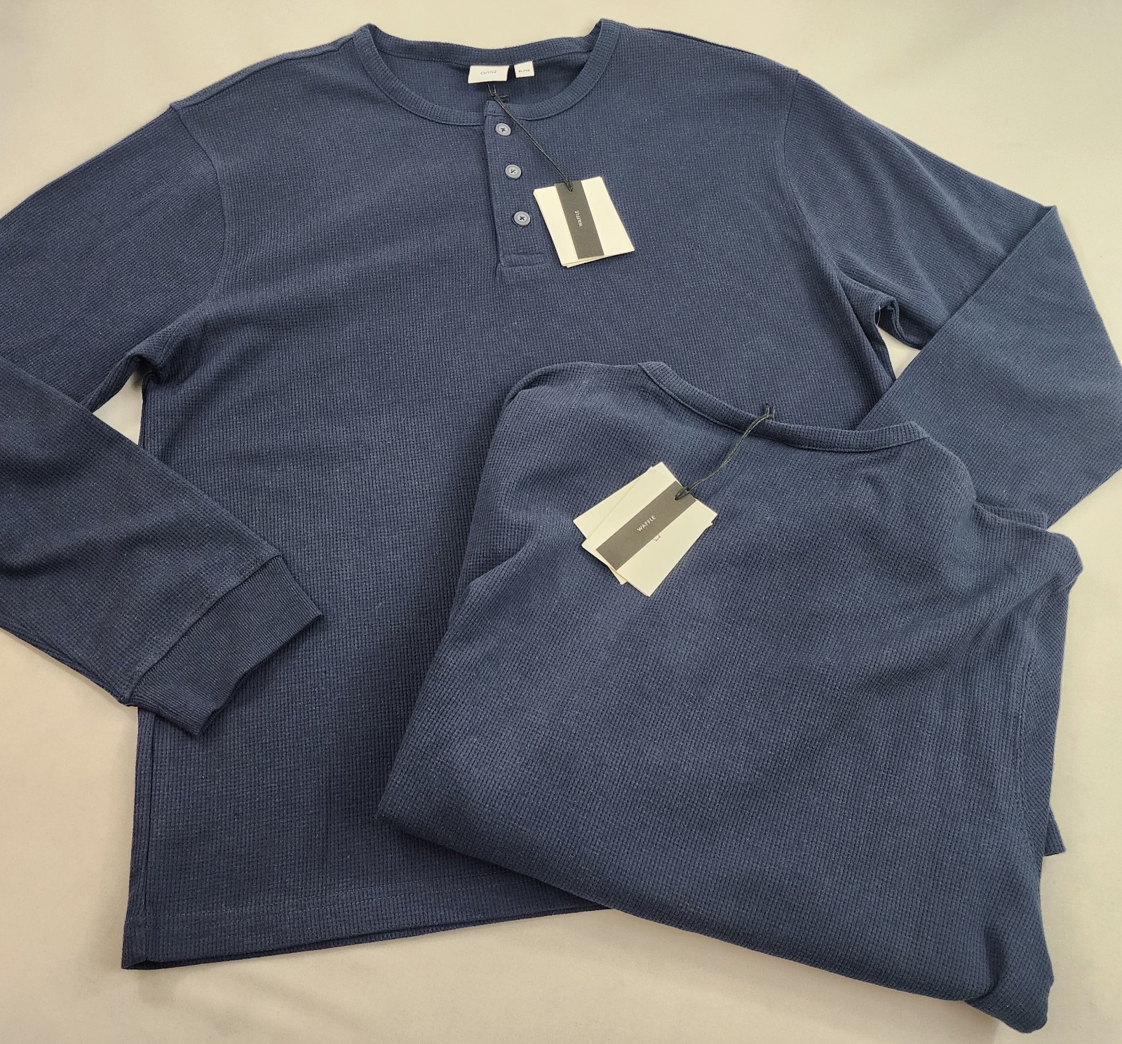 ONIA Adult Mens Shirt Top waffle knit henley MTS24-01 deep navy XL $75 gallery
