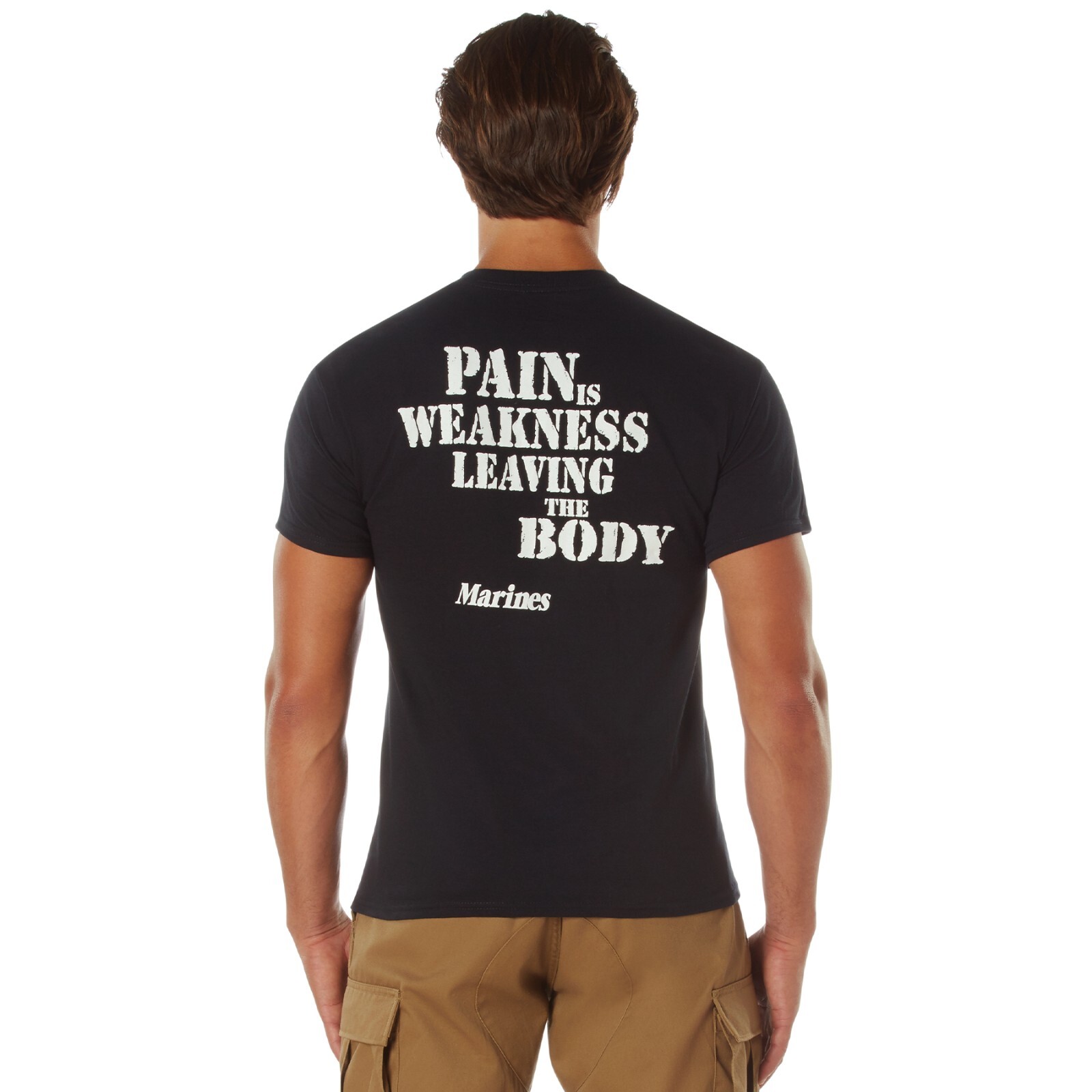 Black USMC Marines T-Shirt 'Pain Is Weakness' Mens Tee Shirt gallery