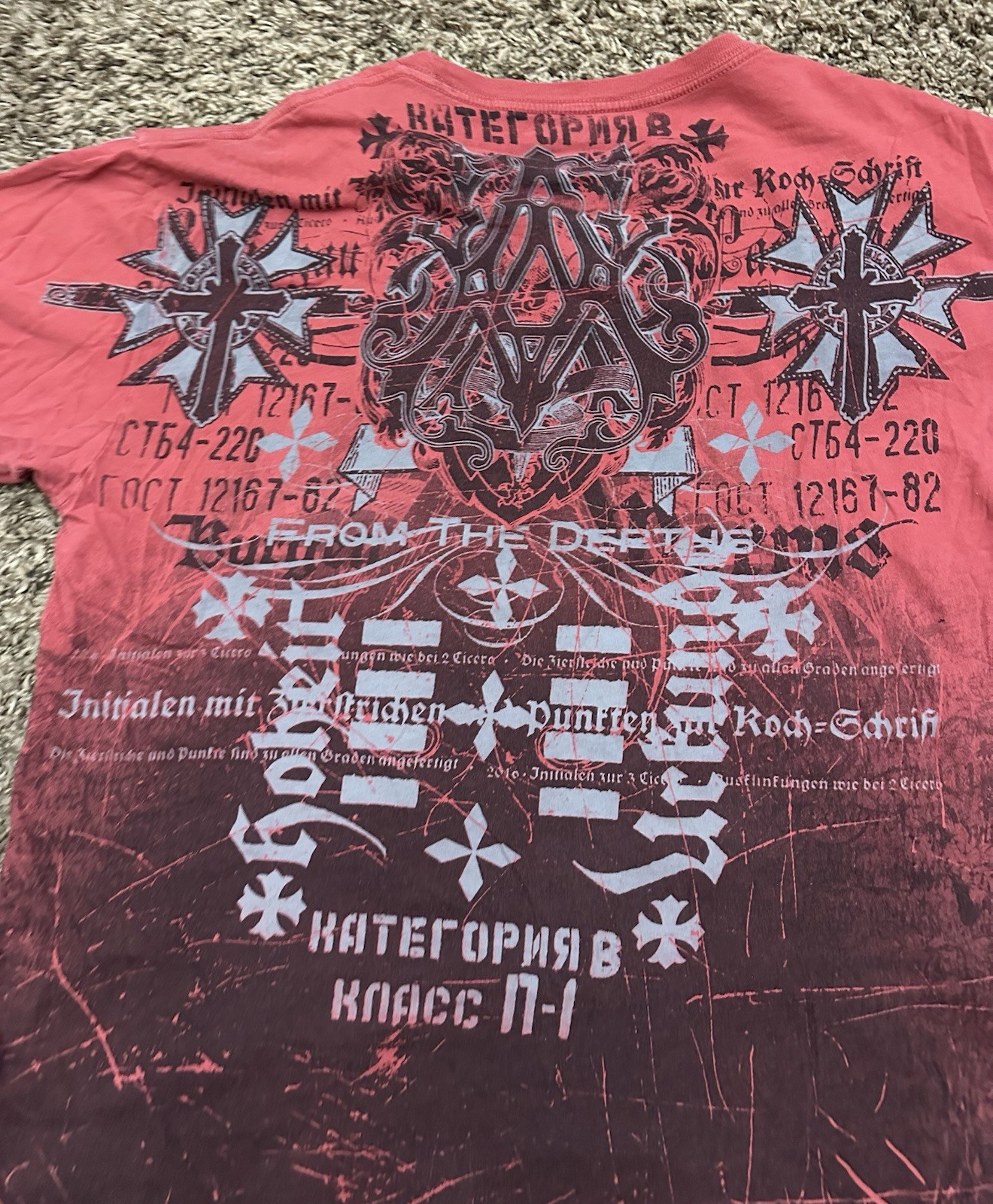 Archaic Affliction Shirt Red All Over Print Y2K Biker MMA Occult Punk Mens Sz XL gallery