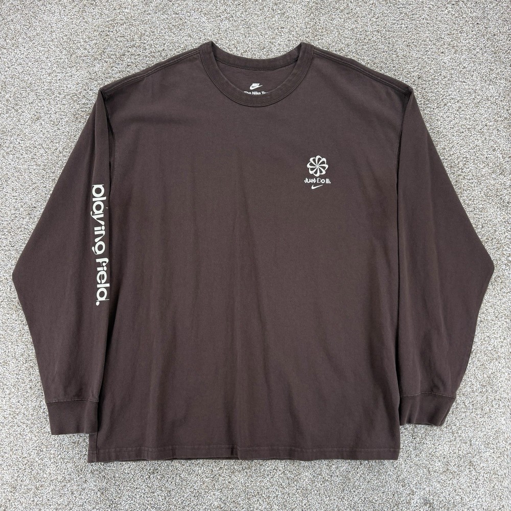 Nike Max90 Playing Field Long Sleeve Tee Mens L Loose Fit Brown Embroidered Logo