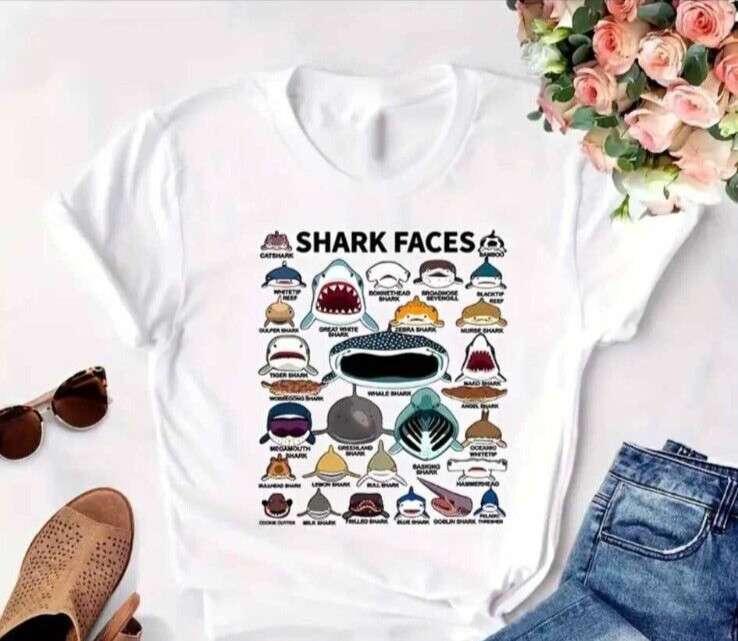 Custom 'Shark Faces" Graphic Tee - Aquatic, Marine, Funny gallery