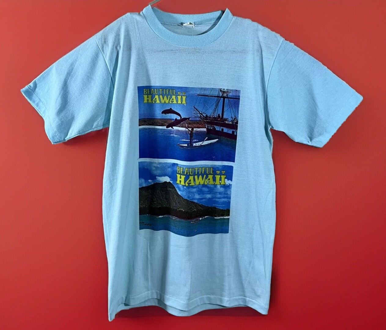 VTG beautiful Hawaii sportswear blue sz L single stitch t shirts made in USA
