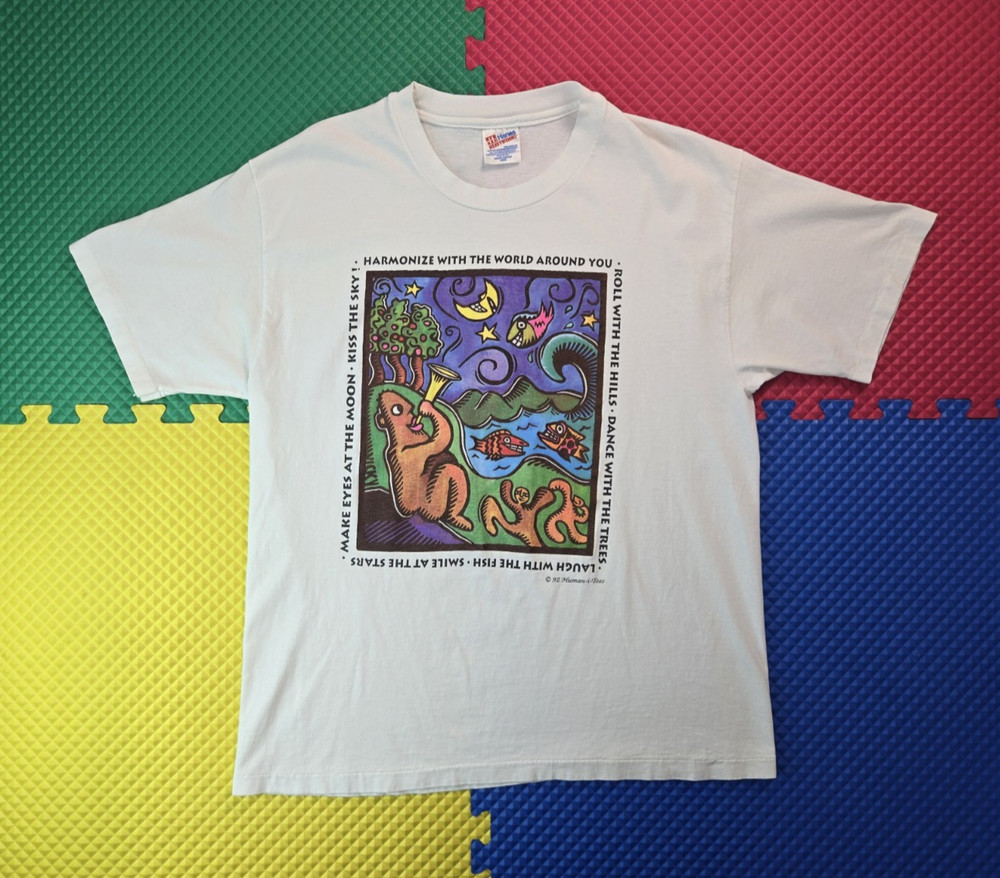 Human I Tees Vintage 90s Harmonize Love Earth Graphic T Shirt Mens Large L