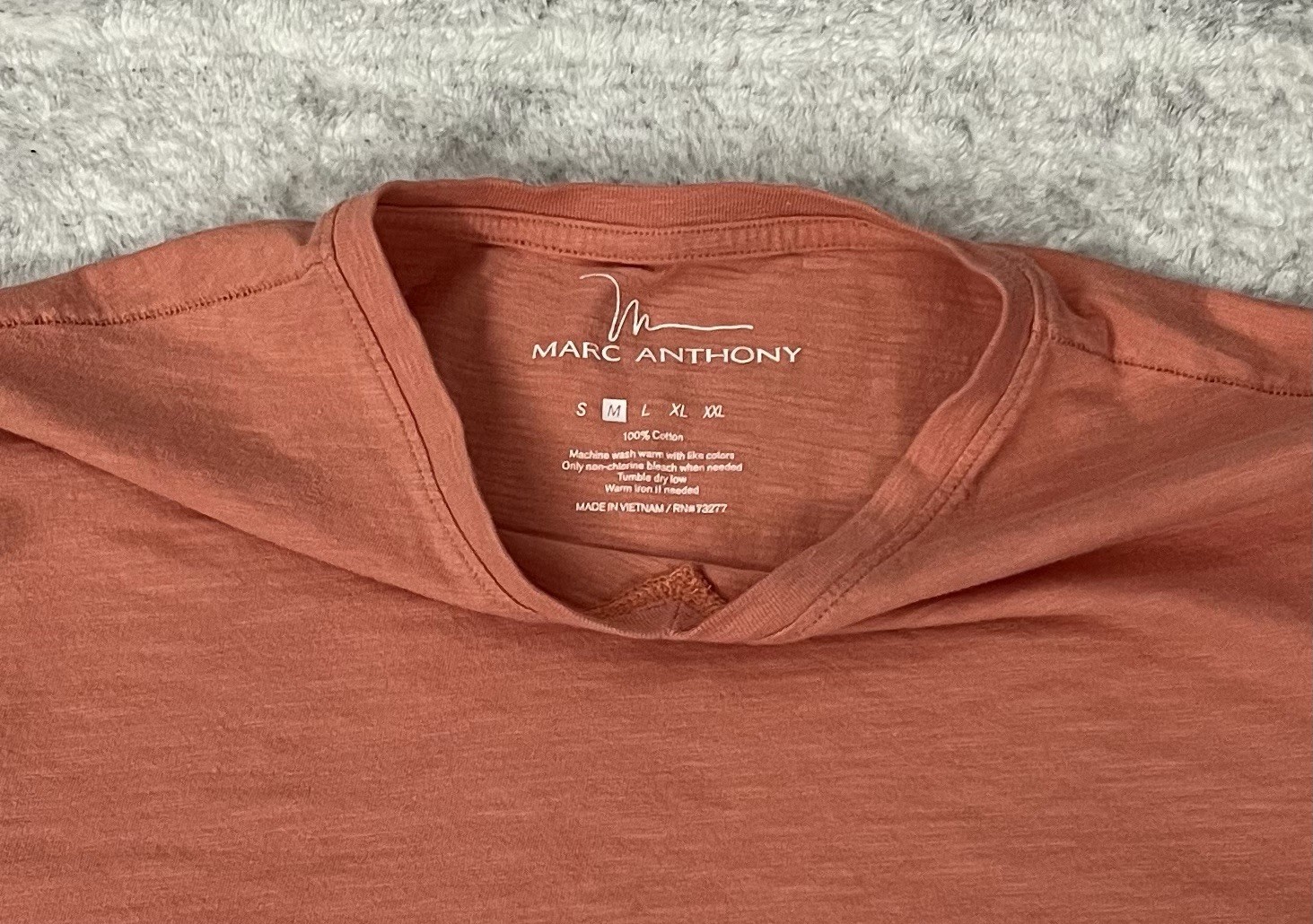 Marc Anthony Coral Orange Heathered V-Neck Soft 100% Cotton Men Size M T-Shirt gallery