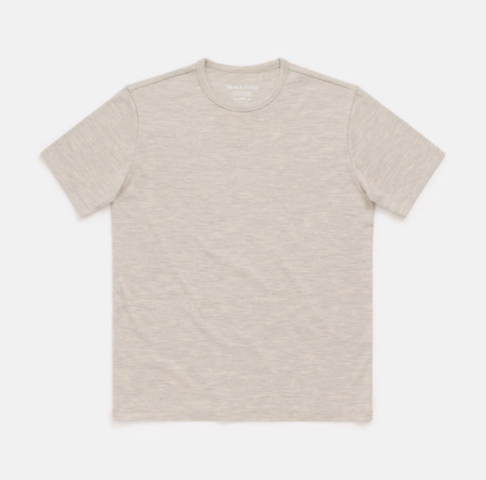 wool and prince Interlock Crew Neck Tee Shirt Oatmeal S