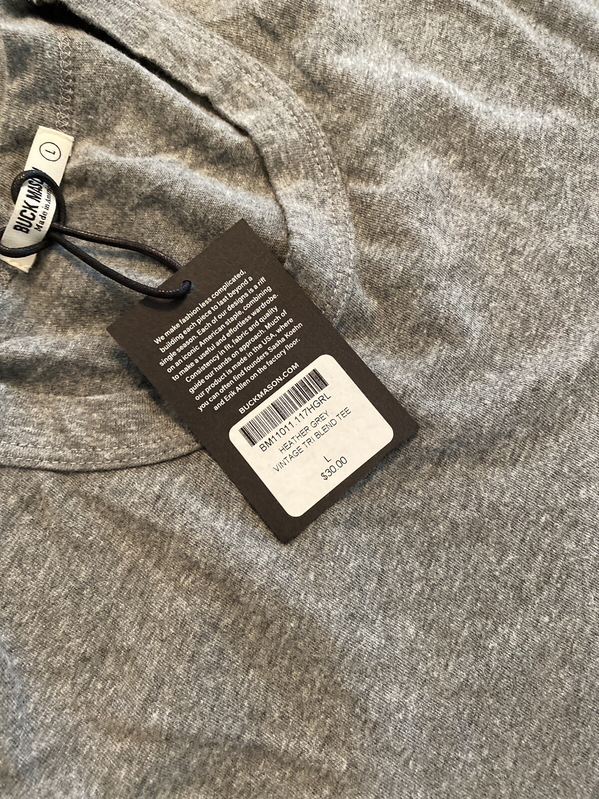 NWT Buck Mason Heather Grey Vintage Tri Blend Curved Hem Tee T shirt gallery