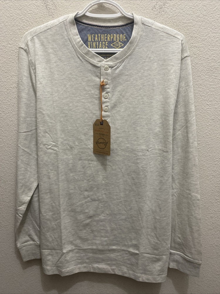 Weatherproof Vintage Men’s Large Oatmeal White Long Sleeve Henley T-shirt $44